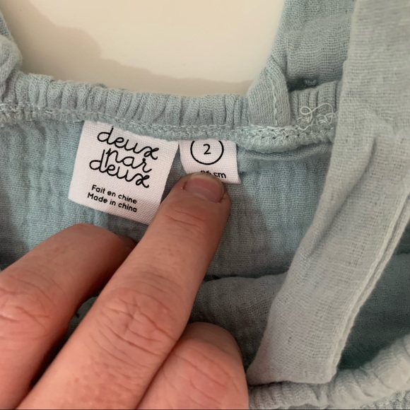 Deux par deux 2Y Girl Tiered Cotton Gauze Jumpsuit with Straps in Teal - Picture 3 of 5